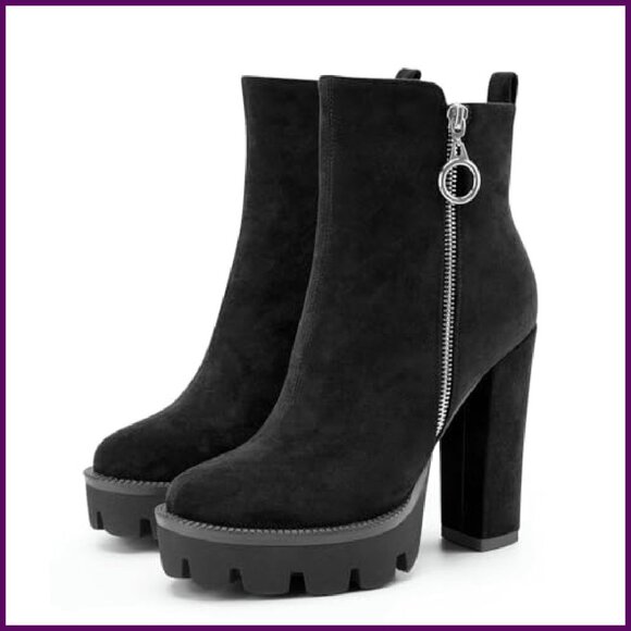 Suede Platform Ankle Boots Chunky Heel Lug Sole Zipper Wedding Party - Picture 5 of 8